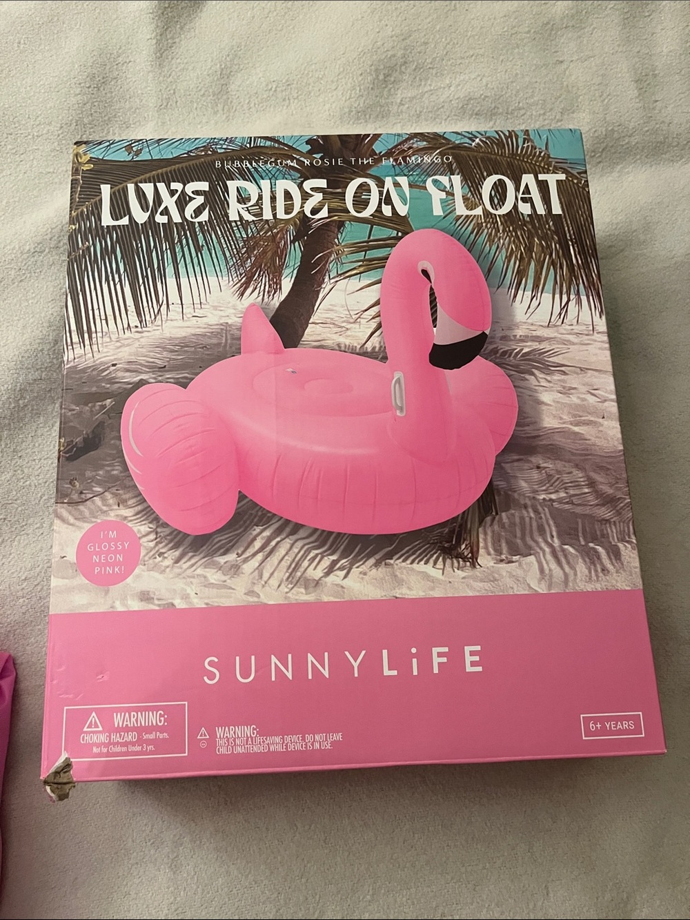Sunnylife Glossy Neon Pink Flamingo Ride-On Float